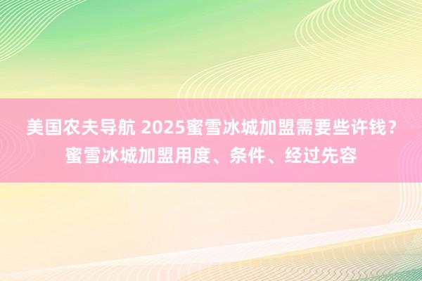 美国农夫导航 2025蜜雪冰城加盟需要些许钱？蜜雪冰城加盟用度、条件、经过先容