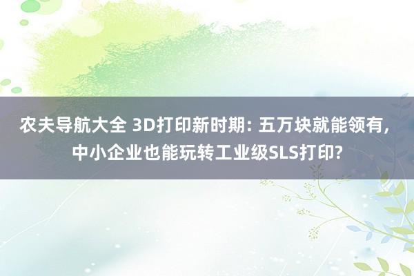 农夫导航大全 3D打印新时期: 五万块就能领有， 中小企业也能玩转工业级SLS打印?