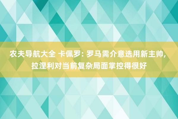 农夫导航大全 卡佩罗: 罗马需介意选用新主帅， 拉涅利对当前复杂局面掌控得很好