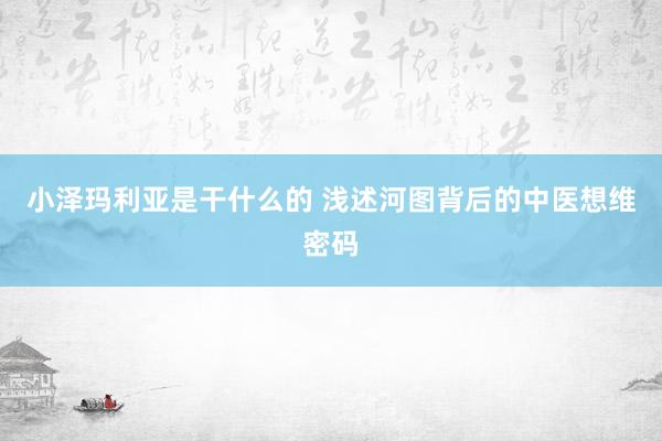 小泽玛利亚是干什么的 浅述河图背后的中医想维密码